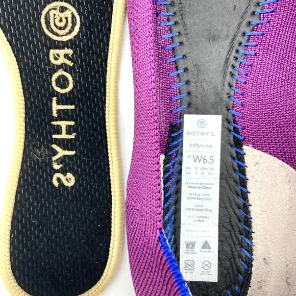 Rothy's The Point Mulberry Rare Retired Slip On Flat Magenta Violet Yellow, W6.5 - Picture 8 of 8